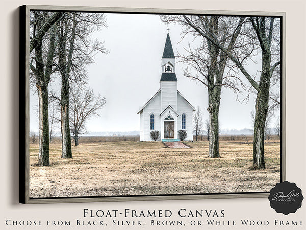 Brown framed canvas of a vintage church