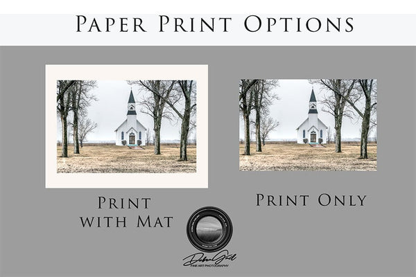 Prints with and without mats, Vintage Country Church Photo Kansas Photography Debra Gail Fine Art Old White Church Canvas Metal Rustic Farmhouse Decor Print Wall Art