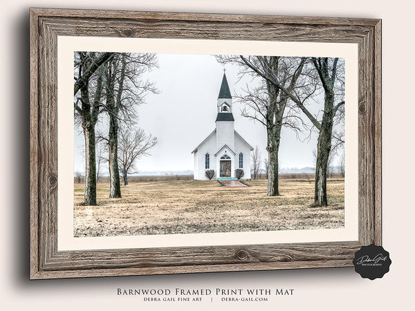Barnwood Framed Vintage Country Church Photo Kansas Photography Debra Gail Fine Art Old White Church Canvas Metal Rustic Farmhouse Decor Print Wall Art