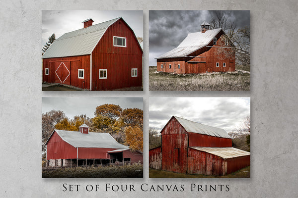 Print Sets of 4 Canvas, Curated Art Sets, Rustic Gallery Wall Art Decor for Kitchen, Living Room, Farmhouse Country Life Prints, Pre-Made Red Barn Layout