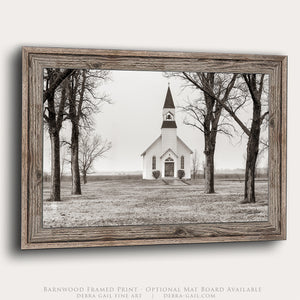 Old Prairie Church Canvas | Rustic Farmhouse Wall Art With Gothic Revival Style