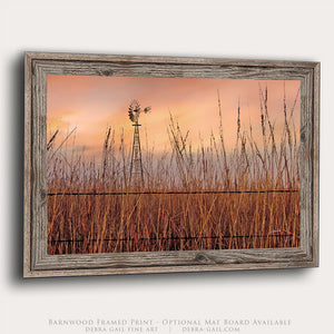 Windmill in the Tallgrass Prairie Sunset | Serene Kansas Landscape Art