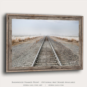 Railroad wall art – train track landscape photography by Debra Gail Fine Art