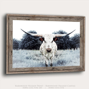 Texas Longhorn Print | Rustic Western Wall Art - Farmhouse Longhorn Canvas
