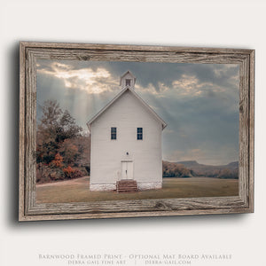 Boxley Baptist Church Wall Art – Fine Art Rural Landscape Print | Peaceful Ozark Hills Decor