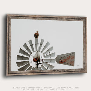 Western wildlife bald eagle windmill wall art in rustic home decor