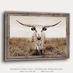 Texas Longhorn Wall Art - Rustic Farmhouse Decor | Large Cattle Canvas Print