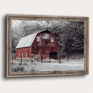 Patriotic Red Barn Wall Art | Winter Great Plains Farm Landscape