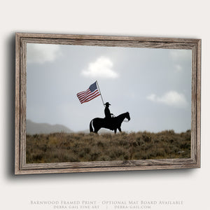 American Flag Horseman Wall Art – Patriotic Western Photography Print