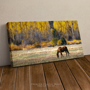 Horse Wall Art Decor | Wide Autumn Western Landscape Canvas