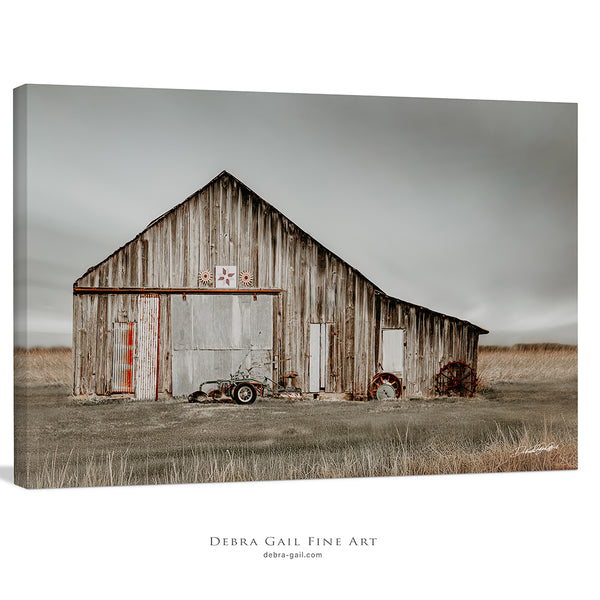 Rustic Barn Landscape Art Print or Canvas - Western Weathered Barn Art by Debra Gail