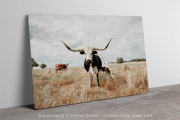 Texas Longhorn Cow with Her Calf - Farmhouse Art