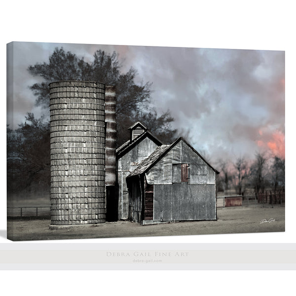 RUSTIC BARN AND SILO AT SUNSET - FINE ART PHOTOGRAPHY