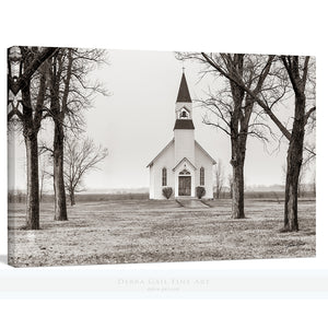 Old Prairie Church Canvas | Rustic Farmhouse Wall Art With Gothic Revival Style