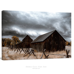 Old barn wall art – winter farmhouse fine art print by Debra Gail Fine Art