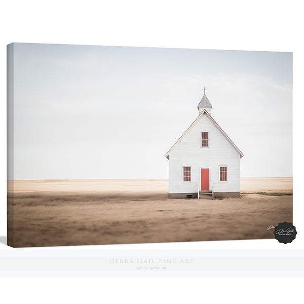 OLD WHITE PRAIRIE CHURCH - VINTAGE WALL ART