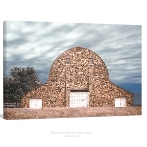 Old stone barn wall art – rustic Kansas prairie farmhouse photography print by Debra Gail Fine Art