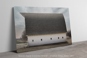 White Gambrel Barn Wall Art | Farmhouse Landscape Print - Old Farm Scene