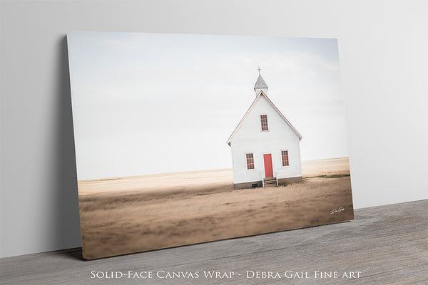 OLD WHITE PRAIRIE CHURCH - VINTAGE WALL ART