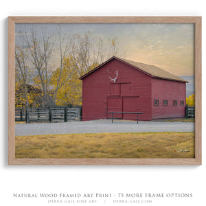 Red Wyoming Barn Wall Art – Rustic Western Farmhouse Landscape Print