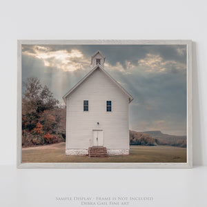 Boxley Baptist Church Wall Art – Fine Art Rural Landscape Print | Peaceful Ozark Hills Decor