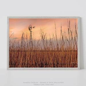 Windmill in the Tallgrass Prairie Sunset | Serene Kansas Landscape Art