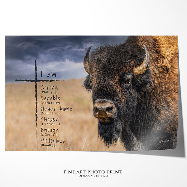 INSPIRATIONAL PRINT - I Am Strong Bison Scripture Art