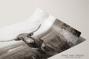 Texas Longhorn Wall Art - Rustic Western Cattle Print on Archival Quality Paper