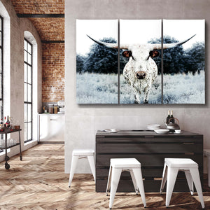 Texas Longhorn Triptych Wall Art | Rustic Western 3-Panel Canvas Photography