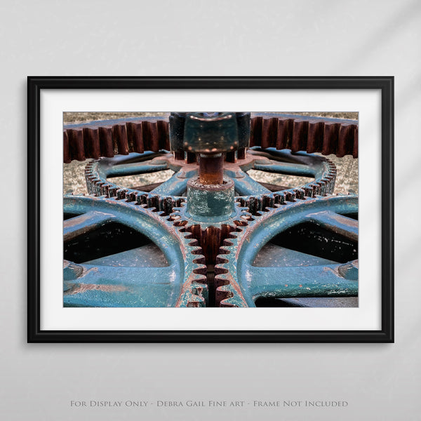 VINTAGE GEARS - TEAL INDUSTRIAL WALL ART