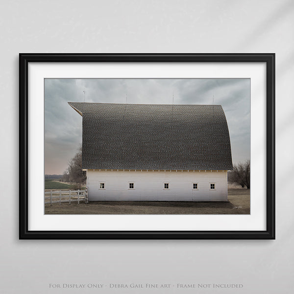 WHITE BARN WITH A GAMBREL ROOF - FARMHOUSE DECOR PRINT OR CANVAS