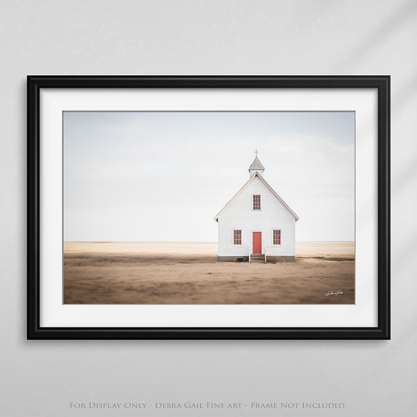 OLD WHITE PRAIRIE CHURCH - VINTAGE WALL ART