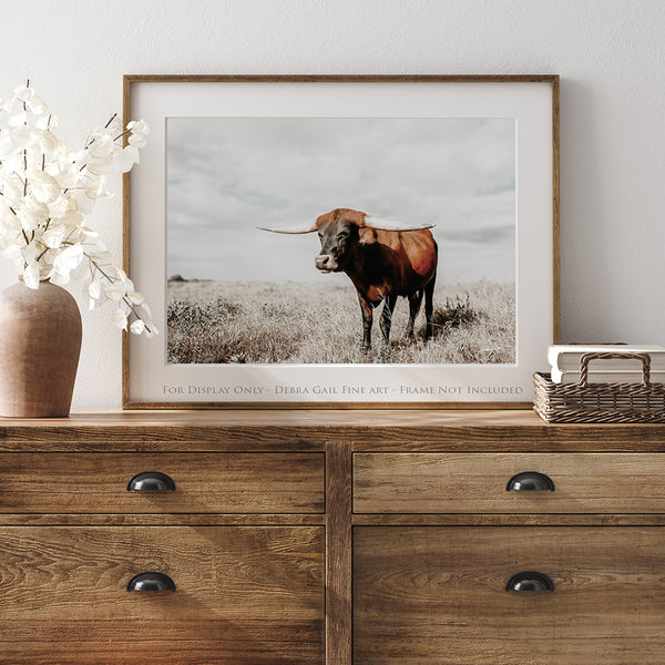 LARGE LONGHORN ART PRINT - WESTERN, TEXAS, OR FARMHOUSE DECOR