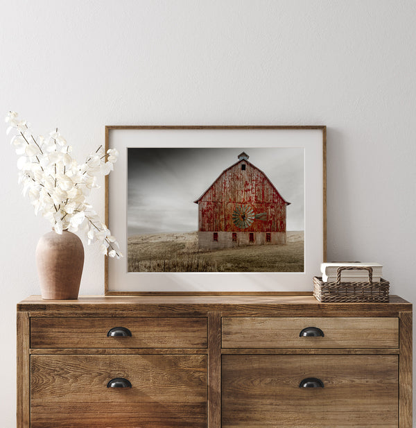 RED BARN WITH WINDMILL - RUSTIC HOME DECOR