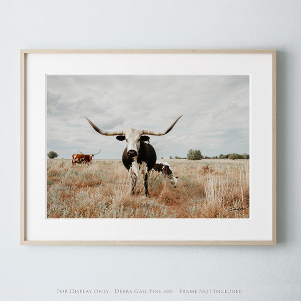 Texas Longhorn Cow with Her Calf - Farmhouse Art