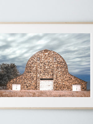 Old stone barn wall art – rustic Kansas prairie farmhouse photography print by Debra Gail Fine Art