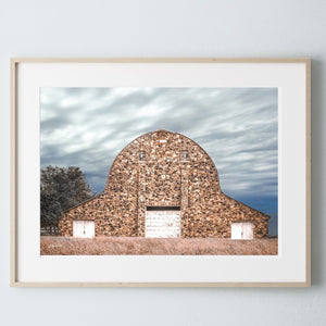 Old stone barn wall art – rustic Kansas prairie farmhouse photography print by Debra Gail Fine Art