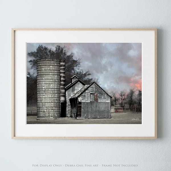 RUSTIC BARN AND SILO AT SUNSET - FINE ART PHOTOGRAPHY