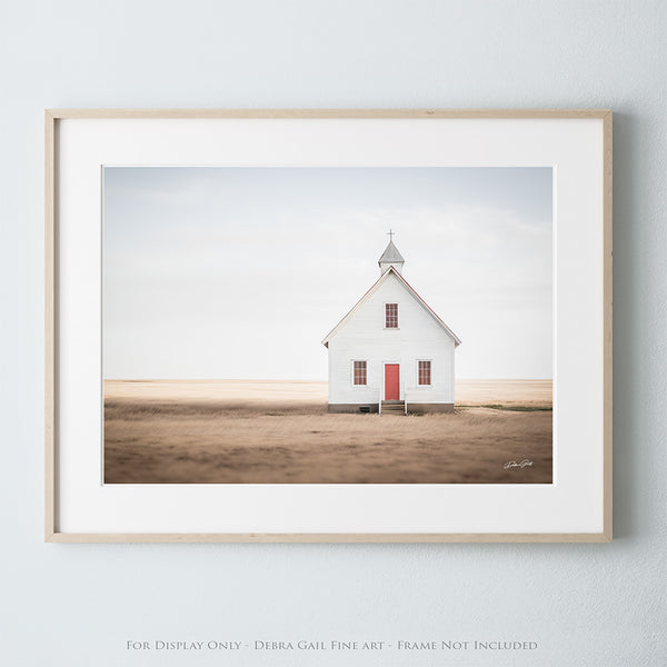 OLD WHITE PRAIRIE CHURCH - VINTAGE WALL ART