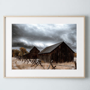 Old barn wall art – winter farmhouse fine art print by Debra Gail Fine Art
