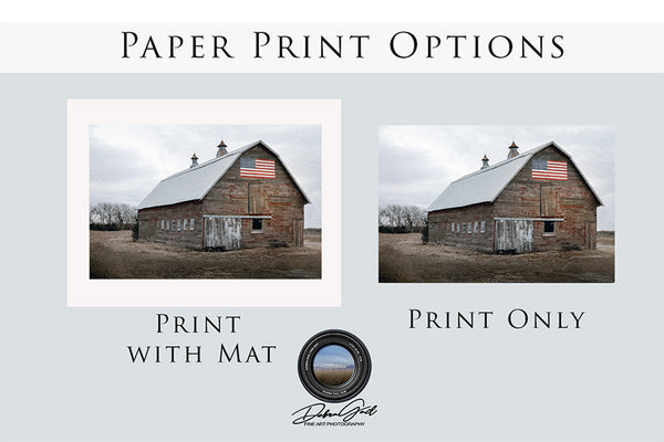 RED AMERICANA BARN PRINT WITH AMERICAN FLAG