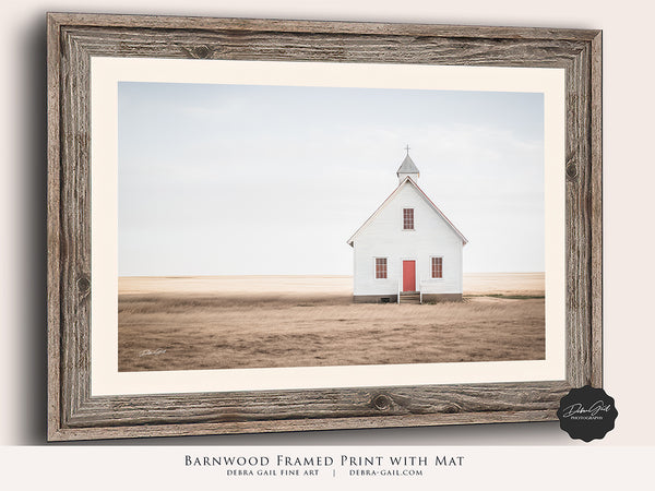 OLD WHITE PRAIRIE CHURCH - VINTAGE WALL ART