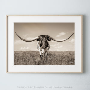 Longhorn Cow Wall Art | XL Horns Monochrome Western Farmhouse Decor