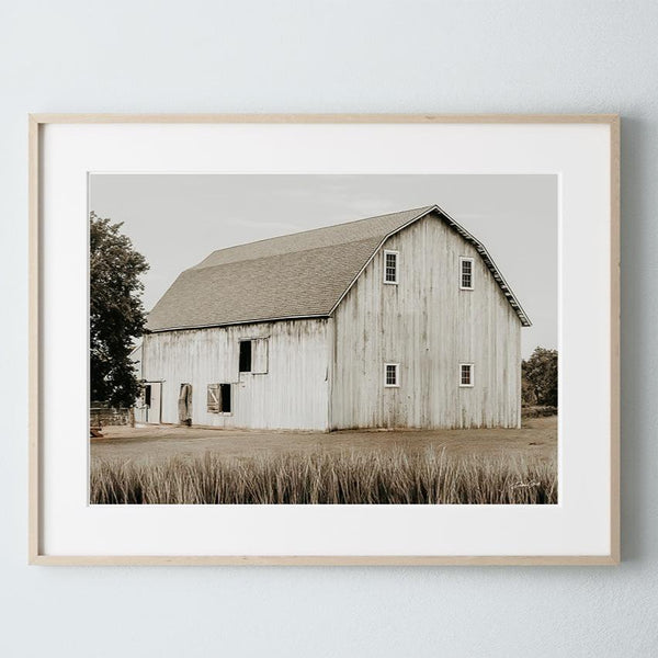 White Barn Fall Farmhouse Landscape Print No. 0538