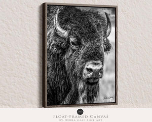 Vertical Bison Canvas Wall Art | Western Black and White Wildlife