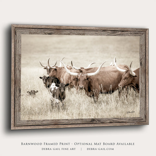 Longhorn Watusi Cow Print Canvas in Sepia