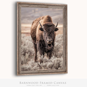Vertical Bison Canvas Wall Art | Western Wildlife Art Rustic Decor