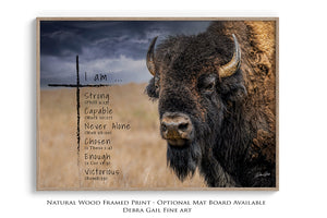 Bison Scripture Wall Art - I Am Strong - Inspirational Rustic Farmhouse Print