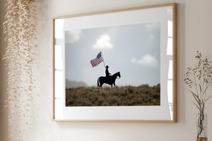 American Flag Horseman Wall Art – Patriotic Western Photography Print