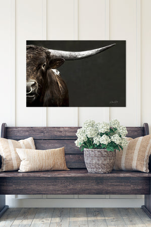 Texas Longhorn wall art canvas – Western ranch photography print by Debra Gail Fine Art
